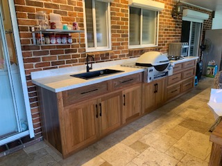 Spotted Gum Timber Kitchen With Stonepad Top - Custom Timber Furniture - Golden Wood Furniture